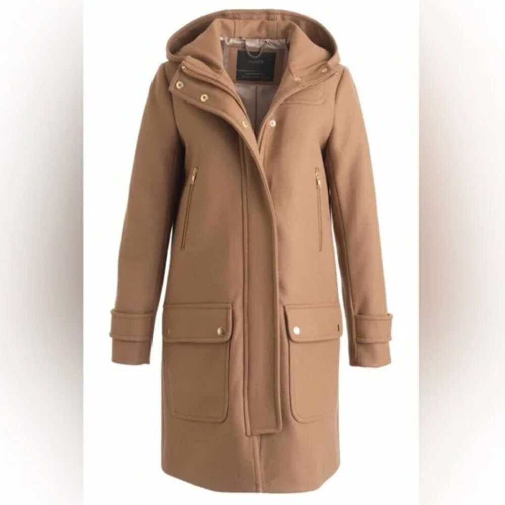 J. Crew Melton Duffle Wool Camel Hooded Coat 4